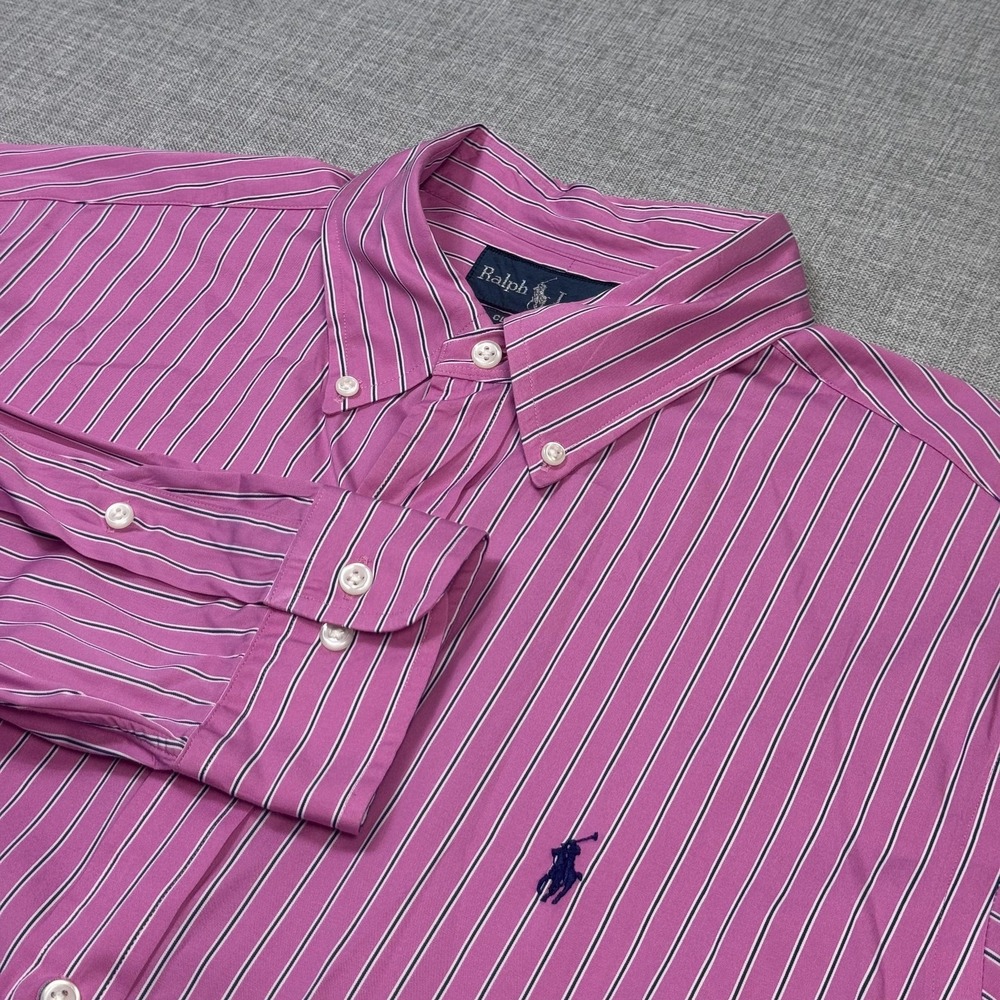 Ralph Lauren Dress Shirt Mens 16.5 34/35 Pink Striped Button-Down Classic Fit